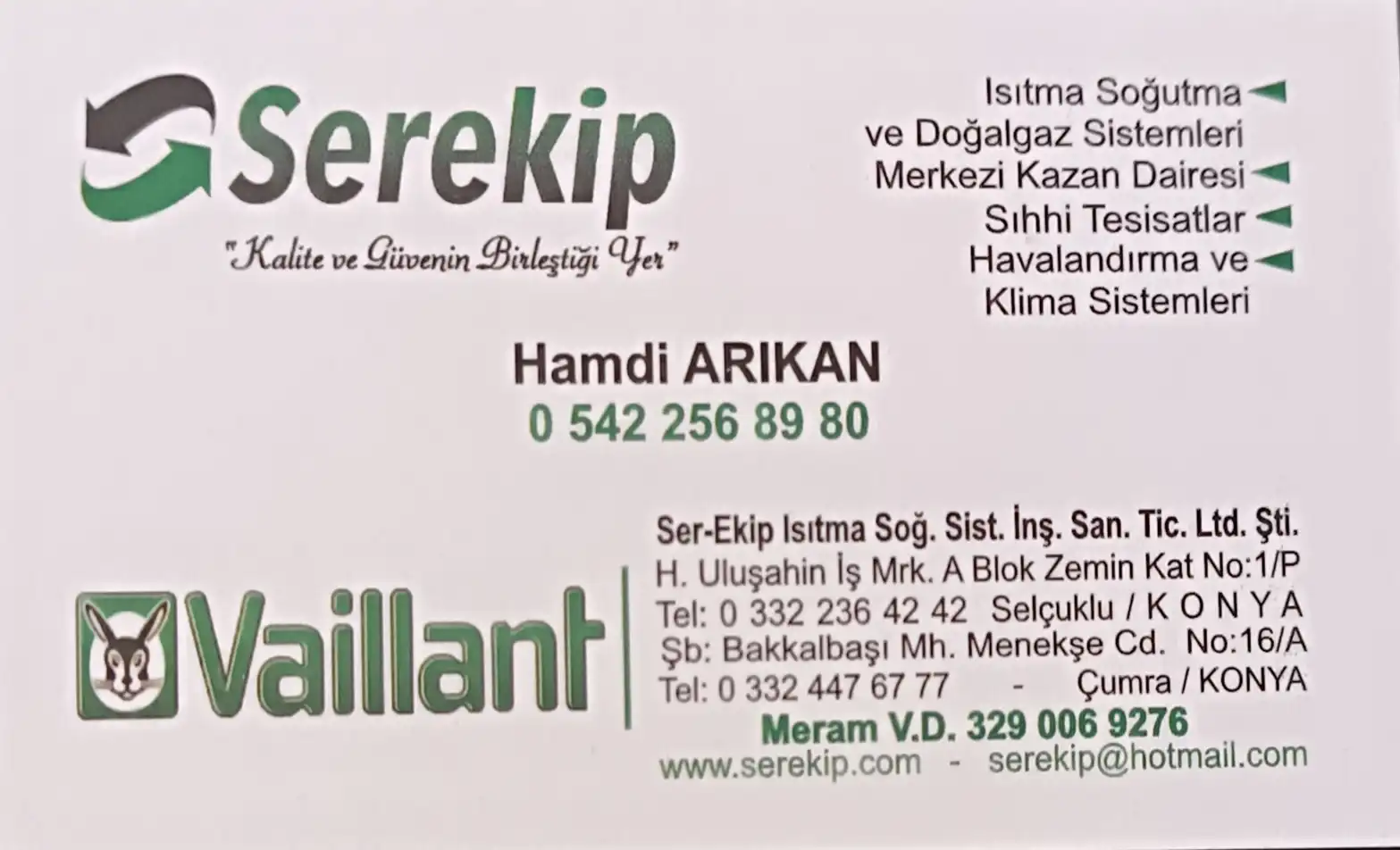 Serekip Isıtma Sog. Sist. İnş. Tiç. Ltd. Şti Kartviziti